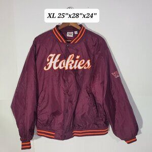 Virginia Tech Hokies Red Oak Sportswear Snap XL Maroon Bomber Jacket Y2K